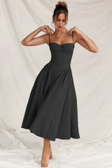 Damen Midikleid mit Trägern und strukturiertem Oberteil – Dunkelgrün