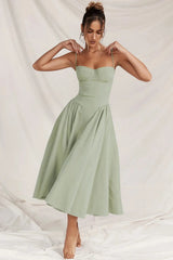 Damen Midikleid mit Trägern und strukturiertem Oberteil – Hellgrün