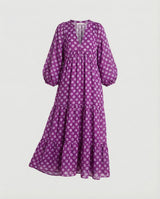Damen Midikleid mit V-Ausschnitt und gestufter Struktur – Dunkel-Mauve