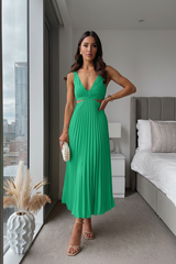 Damen Midikleid ohne Ärmel mit V-Ausschnitt und Taillenausschnitten – Grün