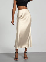 Damen Midirock mit A-Linien-Form und Hoher Taille – Cremefarben