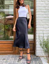 Damen Midirock mit A-Linien-Form und Hoher Taille – Schwarz