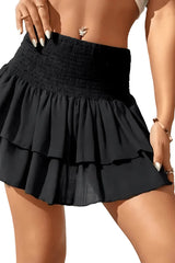 Damen Mini Stufenrock mit Elastischem Bund – Schwarz