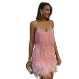 Damen Minikleid mit Fransen und Paillettenbesatz – Rosa