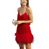 Damen Minikleid mit Fransen und Paillettenbesatz – Rot