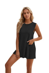 Damen Minikleid ohne Ärmel mit Rundhalsausschnitt – Schwarz