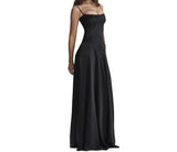 Damen Minimalistisches Maxikleid mit Spaghettiträgern – Schwarz
