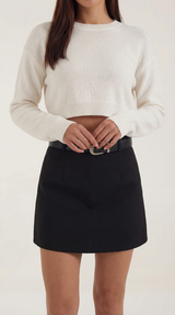 Damen Minirock mit hohem Bund, Gürtelschlaufen und geradem Saum – Schwarz