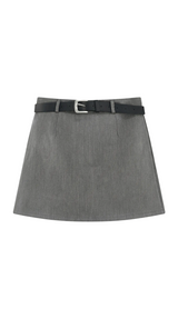 Damen Minirock mit hohem Bund, Gürtelschlaufen und geradem Saum – Grau