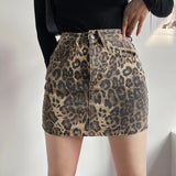 Damen Minirock mit Hoher Taille und Leopardenmuster und Aufsetztaschen – Braun mit Leopard