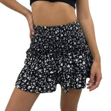Damen-Minirock mit Stufen-Design und gesmoktem Bund – Schwarz