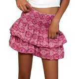 Damen-Minirock mit Stufen-Design und gesmoktem Bund – Rosa