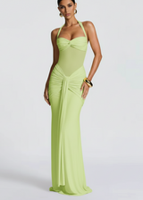 Damen Neckholder Maxikleid mit halbtransparentem Einsatz und Knotenpartie – Hellgrün
