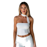 Damen-Oberteil mit asymmetrischem Halsband und One-Shoulder-Design – Weiß