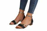 Damen Offene Wedge-Sandalen mit Knöchelriemen und Metallischen Details – Schwarz