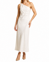 Damen One-Shoulder Maxikleid – Weiß