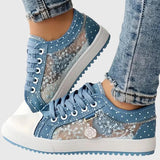 Damen Sneaker mit Blumendetail – Hellblau