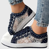 Damen Sneaker mit Blumendetail – Marineblau