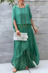 Damen Set mit weitem Oberteil und asymmetrischer Hose – Grün