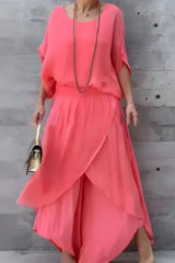 Damen Set mit weitem Oberteil und asymmetrischer Hose – Orange