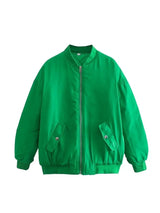 Damen Oversize Bomberjacke mit Reißverschluss – Grün