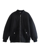Damen Oversize Bomberjacke mit Reißverschluss – Schwarz
