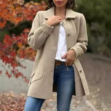 Damen Mantel mit Knopfleiste und Kragen – Beige