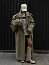 Damen Oversize Trenchcoat mit breiten Revers – Olivgrün
