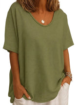 Damen-Oversized-T-Shirt mit V-Ausschnitt und kurzen Ärmeln – Olivgrün