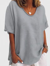 Damen-Oversized-T-Shirt mit V-Ausschnitt und kurzen Ärmeln – Grau