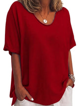 Damen-Oversized-T-Shirt mit V-Ausschnitt und kurzen Ärmeln – Rot