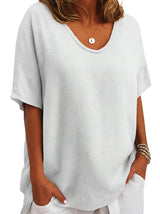 Damen-Oversized-T-Shirt mit V-Ausschnitt und kurzen Ärmeln – Weiß