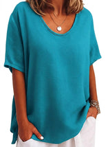 Damen-Oversized-T-Shirt mit V-Ausschnitt und kurzen Ärmeln – Hellblau