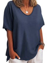 Damen-Oversized-T-Shirt mit V-Ausschnitt und kurzen Ärmeln – Marineblau