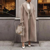 Damen Oversized Mantel mit Reverskragen und Taschen – Beige