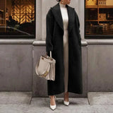 Damen Oversized Mantel mit Reverskragen und Taschen – Schwarz