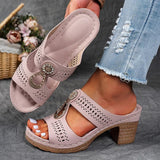 Damen Peep-Toe Mule-Sandalen mit Blockabsatz und Metallornament – Rosa