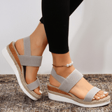 Damen-Plateau-Sandalen mit elastischen Riemen und Jute-Besatz – Grau