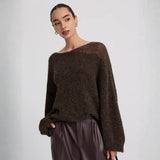 Damen Pullover mit Bootsausschnitt und langen Ärmeln – Braun