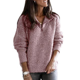Damenpullover mit Halbreißverschluss und Strukturkragen – Rosa