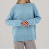 Damen Pullover mit hohem Rundhalsausschnitt Raglanärmeln und gerippten Bündchen – Himmelblau