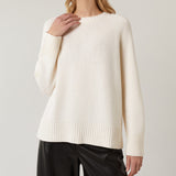 Damen Pullover mit hohem Rundhalsausschnitt Raglanärmeln und gerippten Bündchen – Weiß