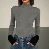 Damen Pullover mit langen Ärmeln Bündchen und Rollkragen ohne Verschluss – Grau