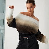 Damen Pullover mit langen Ärmeln Farbverlauf und Bündchen – Schwarz