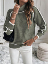 Damen-Pullover mit Rollkragen und kontrastfarbigen Bündchen – Grün