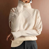 Damen Pullover mit Rollkragen und Strickmuster – Beige