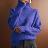 Damen Pullover mit Rollkragen und Strickmuster – Blau