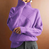 Damen Pullover mit Rollkragen und Strickmuster – Helllila