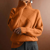 Damen Pullover mit Rollkragen und Strickmuster – Orange