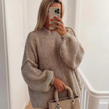 Damen Pullover mit Rundhalsausschnitt und Ballonärmeln – Beige